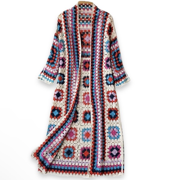 Crochet Cadigan Patchwork Boho Patchwork Cardigan Davi & Dani NWT - Picture 12 of 12